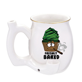 (CERAMIC PIPE) CERAMIC MUG CUP PIPE - "FRESHLY BAKED" WHITE