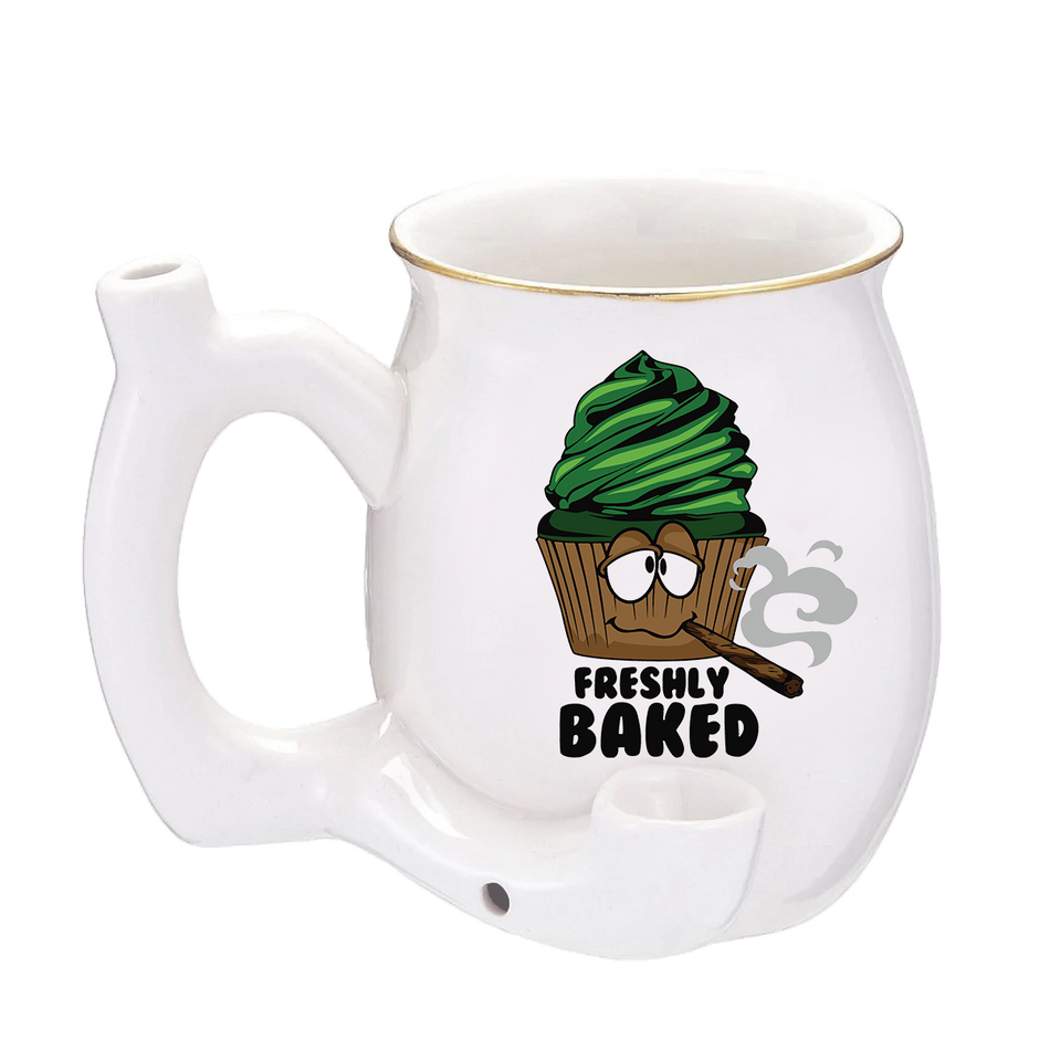 (CERAMIC PIPE) CERAMIC MUG CUP PIPE - "FRESHLY BAKED" WHITE