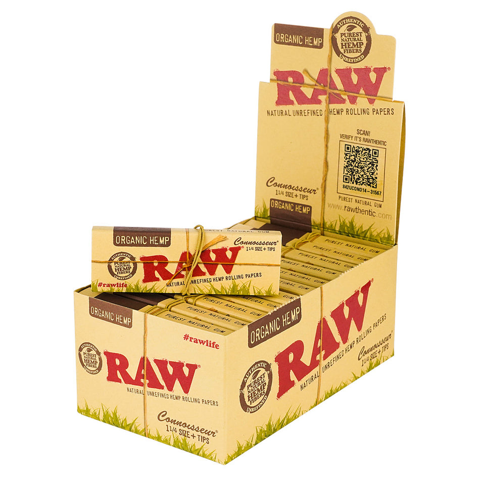 (PAPER) RAW ORGANIC CONNOISSEUR PAPERS -  1 1/4 SIZE + TIPS 24CT