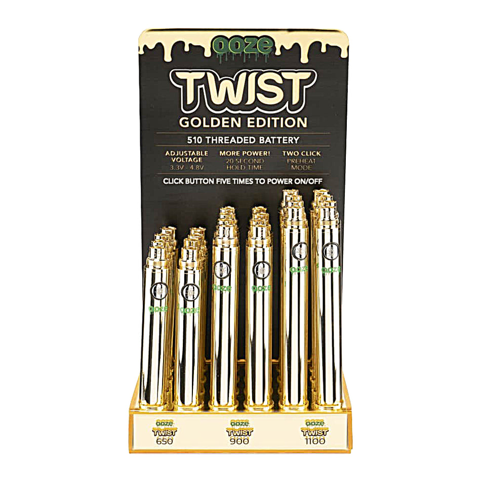 (BATTERY) OOZE TWIST VV BATTERY DISPLAY 24CT - GOLD