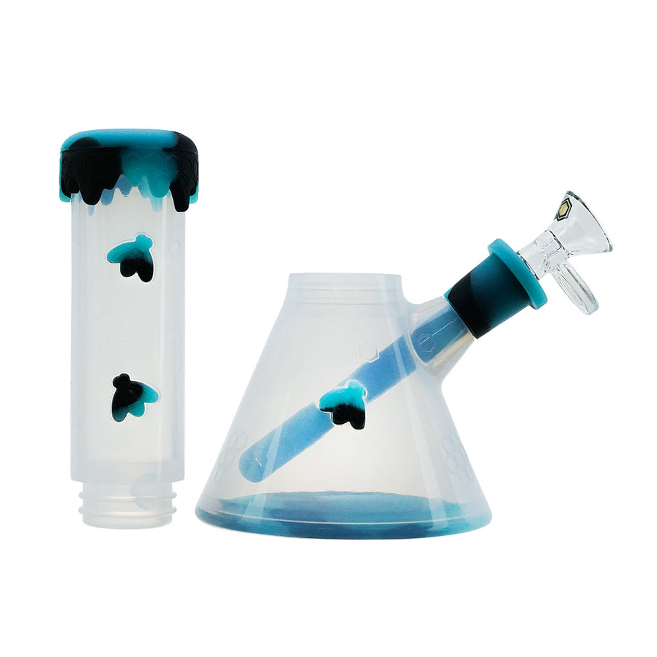 (SILICONE) STRATUS 8" CLEAR BEE WAPTER PIPE - GLOW BLUE