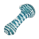 (HAND PIPE) 4.5" HEAVY FEATHER STYLE SPOON PIPE - TEAL/WHITE