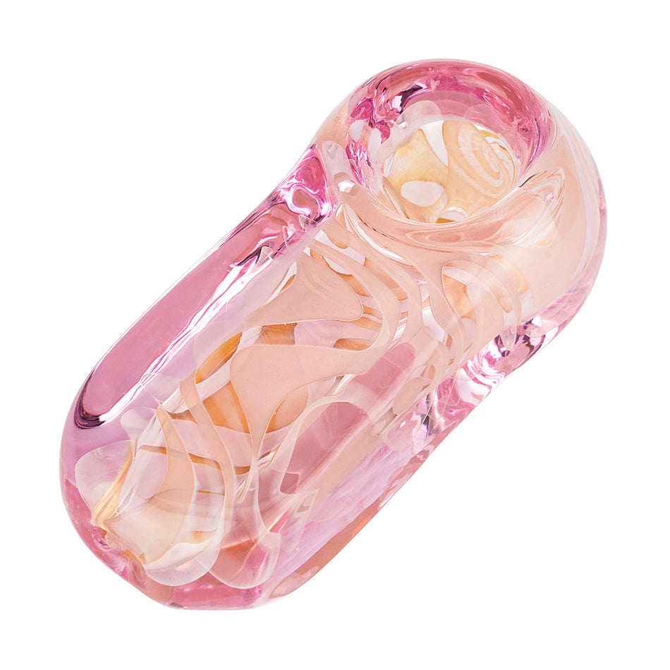 (HAND PIPE ) 3" SQUARE HEAVY EGG SPOON PIPE - PINK