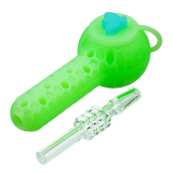 (SILICONE) 4" BEE STRATUS 2-IN-1 HAND PIPE & NECTAR COLLECTOR - GLOW GREEN